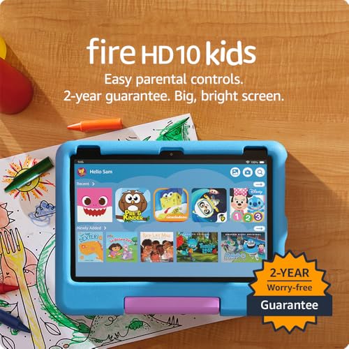Amazon Fire HD 10 Kids tablet ages 3-7 | Bright 10.1" HD screen with included ad-free and exclusive content